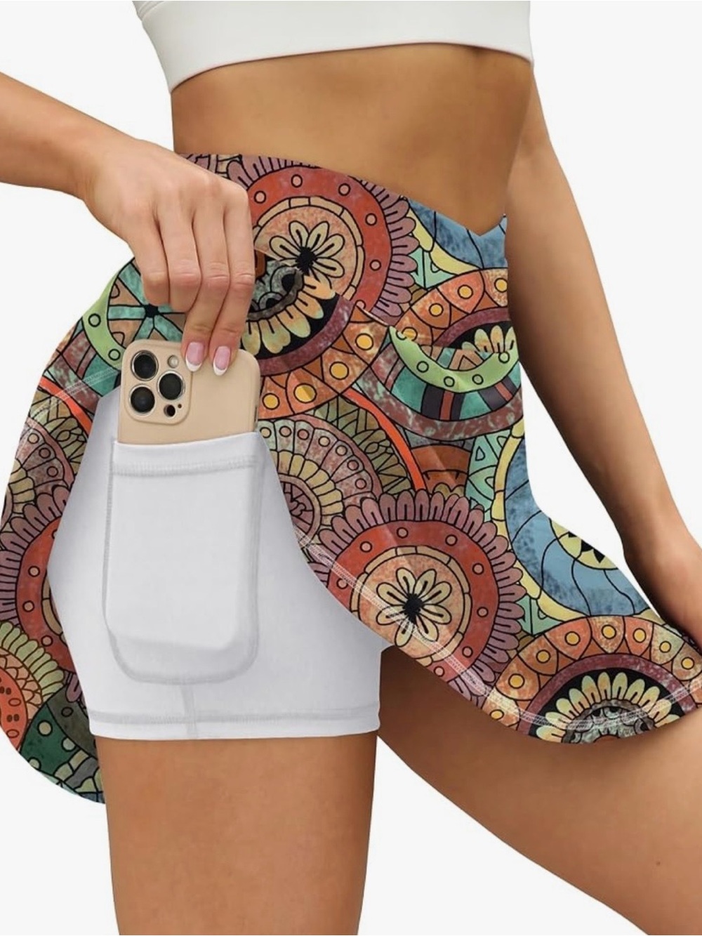 Brand New! Women’s High-Waist Skort Shorts with Pocket - Multicolor Boho Print